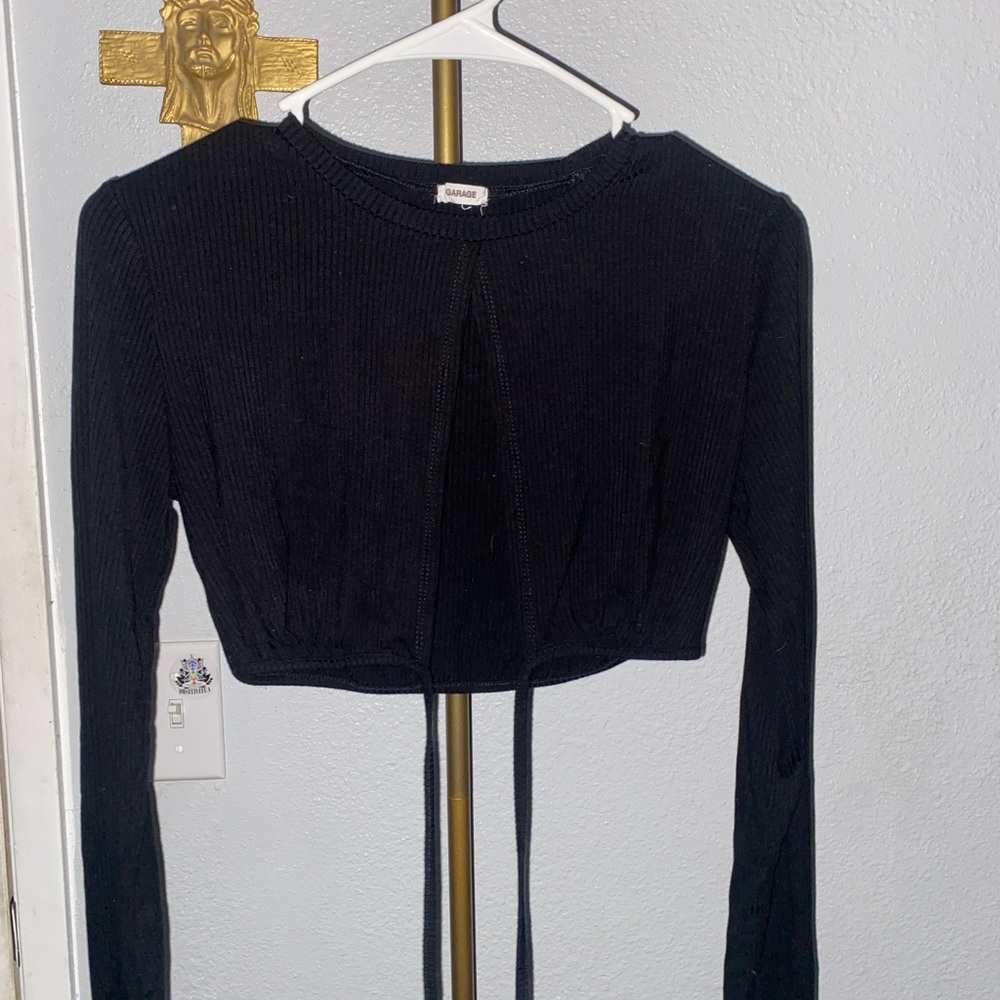 GARAGE Black Ribbed Long Sleeve Blouse